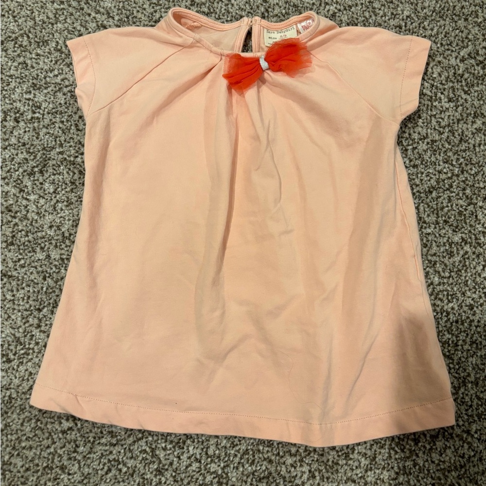 Zara Peach Tee with Orange Bow - Picture 1 of 3